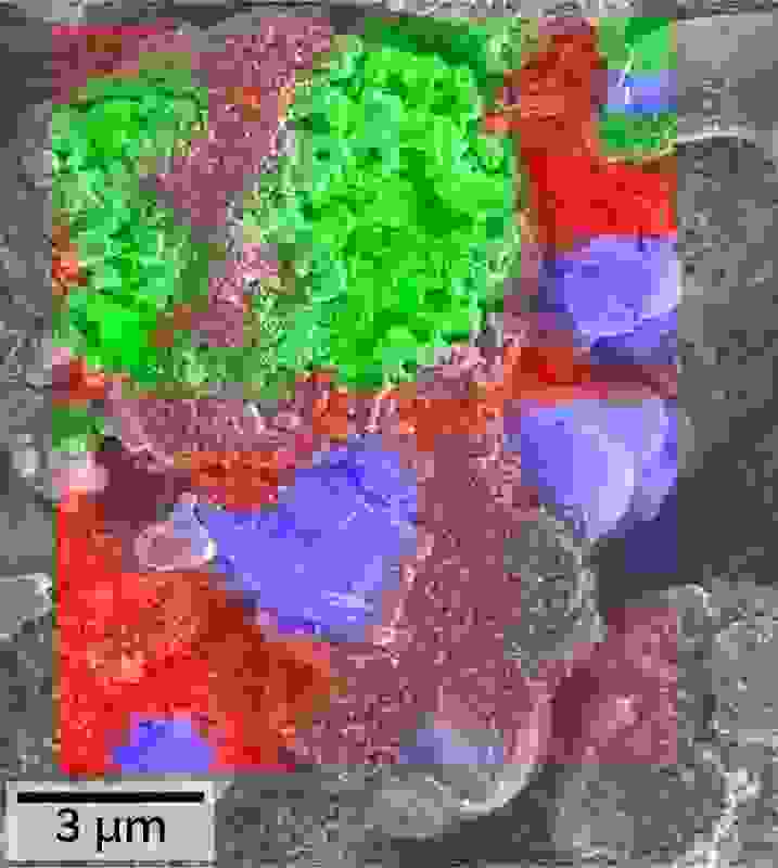 RISE (Raman-SEM) image of a lithium ion battery cathode