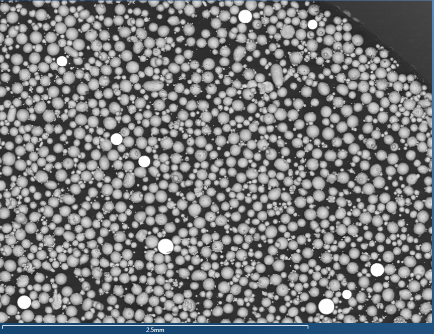 Fig. 3a – BSE image showing particles in Ti powder sample