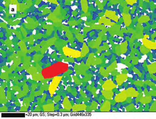 Figure 2(b): IPF plus grain boundary map showing no dominant texture