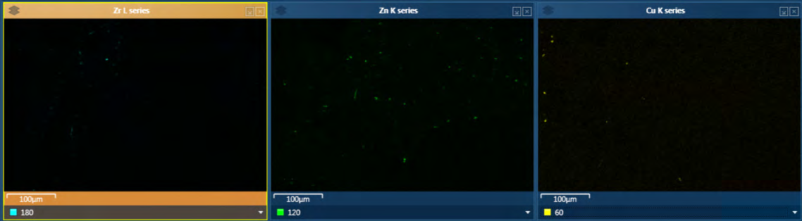 Fig. 4. Reconstructed spectrum and quantitative analysis from the 36 pixels that make up the ZrO2 phase. The spectrum contains almost no Ti and Fe X-rays from the surrounding ilmenite (FeTiO3), due to the rejection by the AutoPhaseMap algorithm of pixels with mixed X-ray signals.