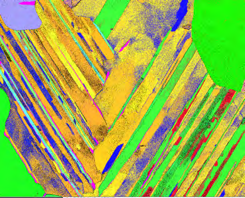 Fig. 3B – Band contrast and α2 phase (magenta), Refined Accuracy processing.